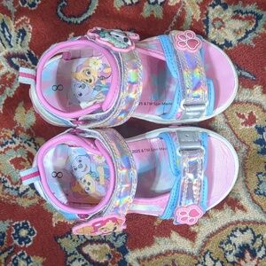 Paw Patrol Pink and Silver Kids Sandals with Blue Accents Sky And Everest